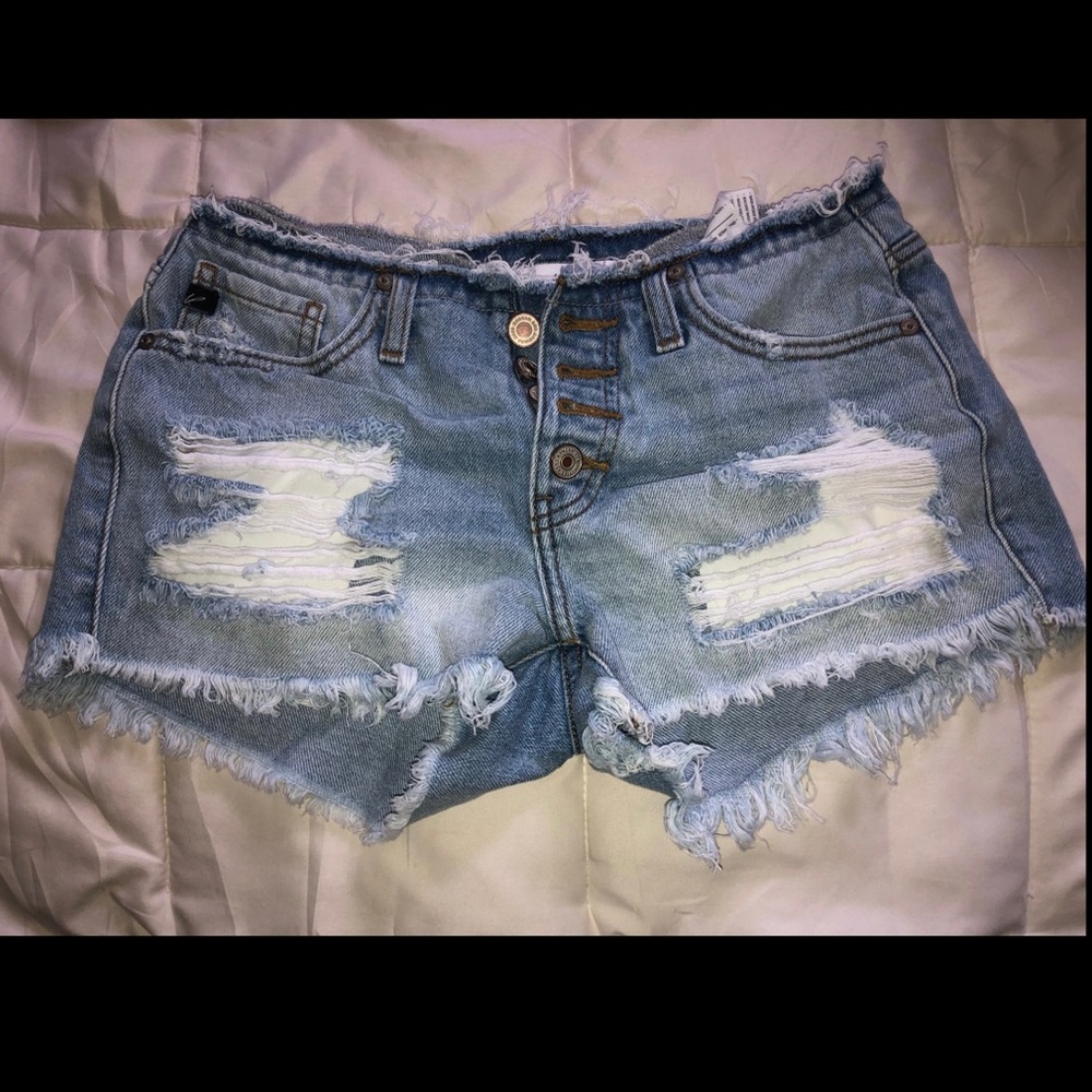 Cute distressed denim jean shorts Size S